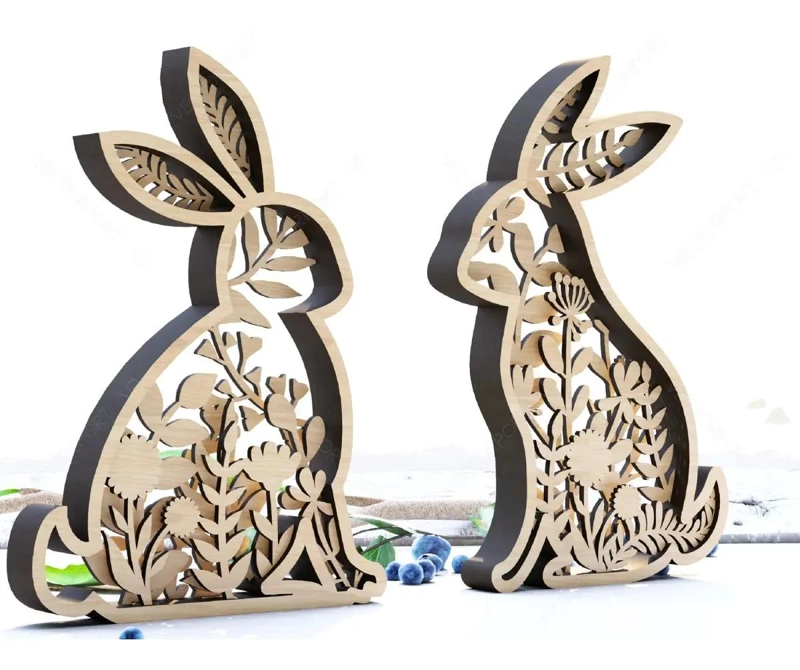 SET DE 2 ADORNOS DE CONEJO ENTRELAZADO PARA PLANTAS EN MADERA - 4