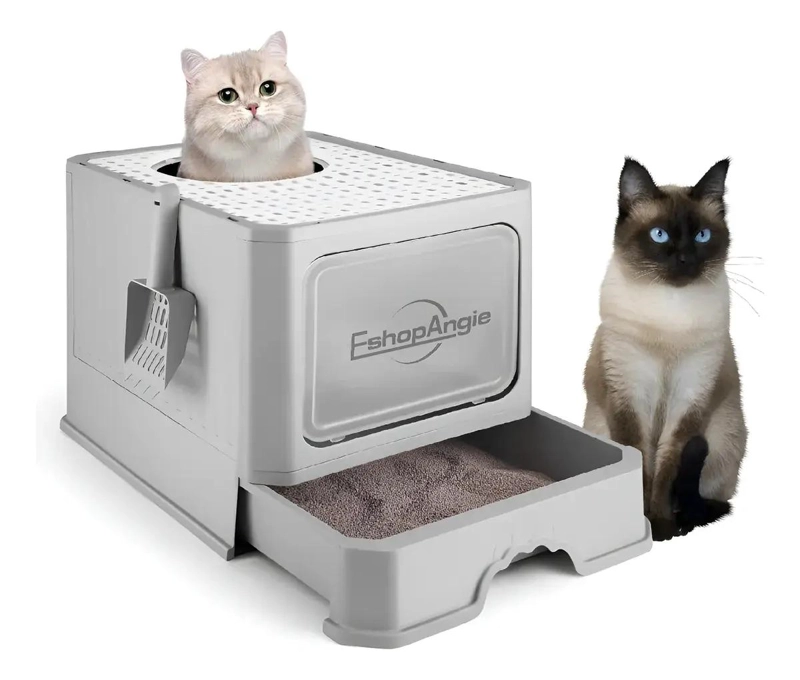 ARENERO CERRADO PARA GATO CON TAPA Y PALA COLOR GRIS - 1