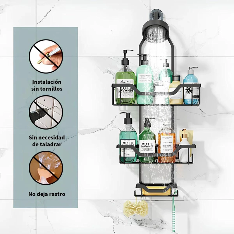 ORGANIZADOR DE DUCHA REPISA BAÑO SET DE 2 PIEZAS INOXIDABLE MULTIUSO - 3