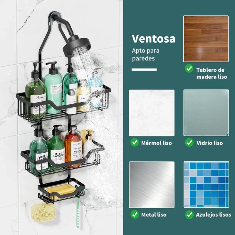 ORGANIZADOR DE DUCHA REPISA BAÑO SET DE 2 PIEZAS INOXIDABLE MULTIUSO - 5