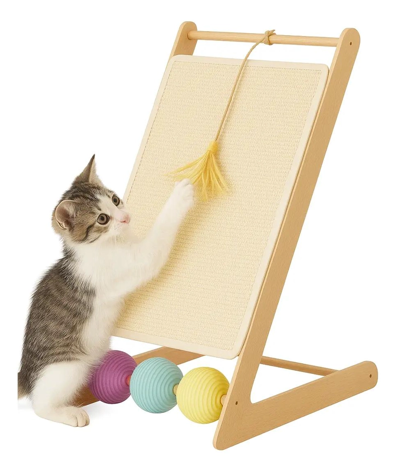 RASCADOR INCLINADO PARA GATOS CON PELOTAS Y JUGUETES INTEGRADOS DE 60 CM - 1