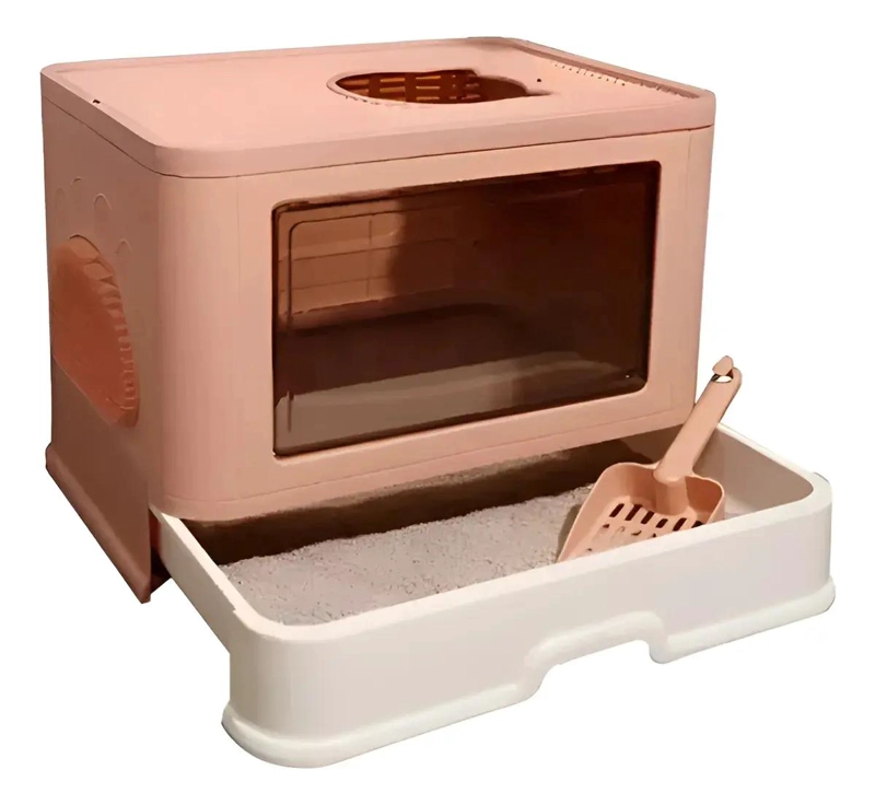 ARENERO CERRADO PARA GATOS CON PALA COLOR ROSA DISEÑO PRACTICO - 1