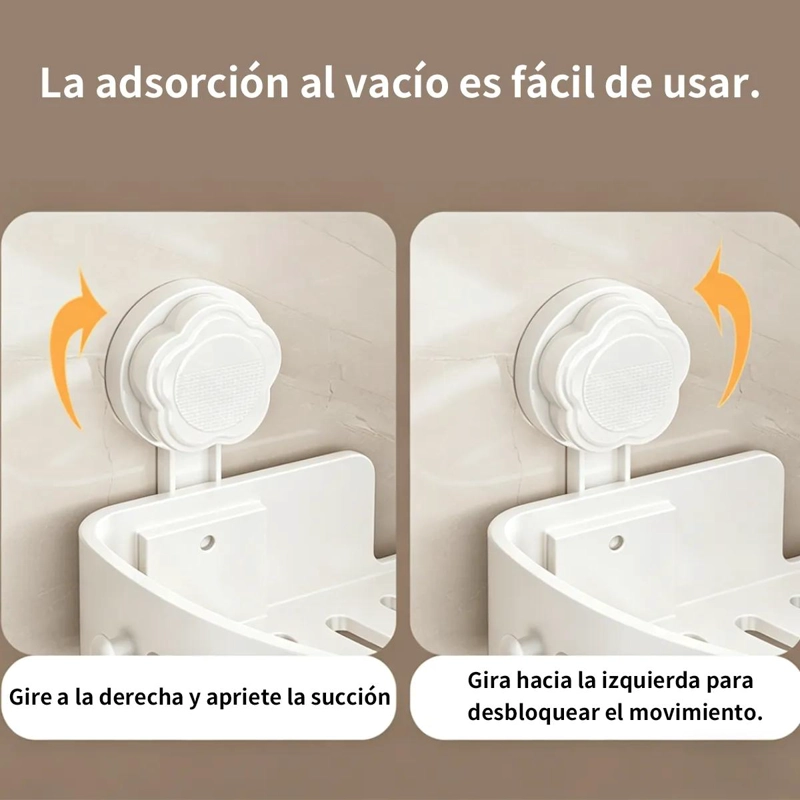ESTANTE ESQUINERO PARA BAÑO CON VENTOSAS Y DOS NIVELES DE REJILLA - 4