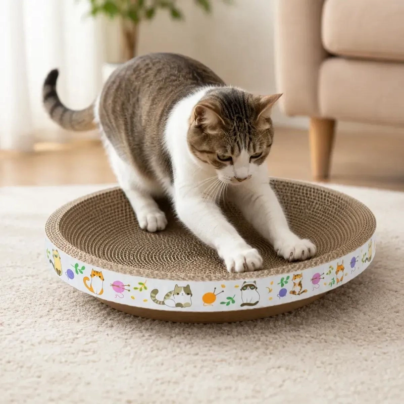 RASCADOR REDONDO PARA GATOS CON CAMA DE CARTON CORRUGADO - 3