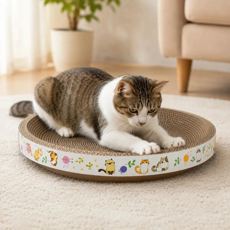RASCADOR REDONDO PARA GATOS CON CAMA DE CARTON CORRUGADO - 5