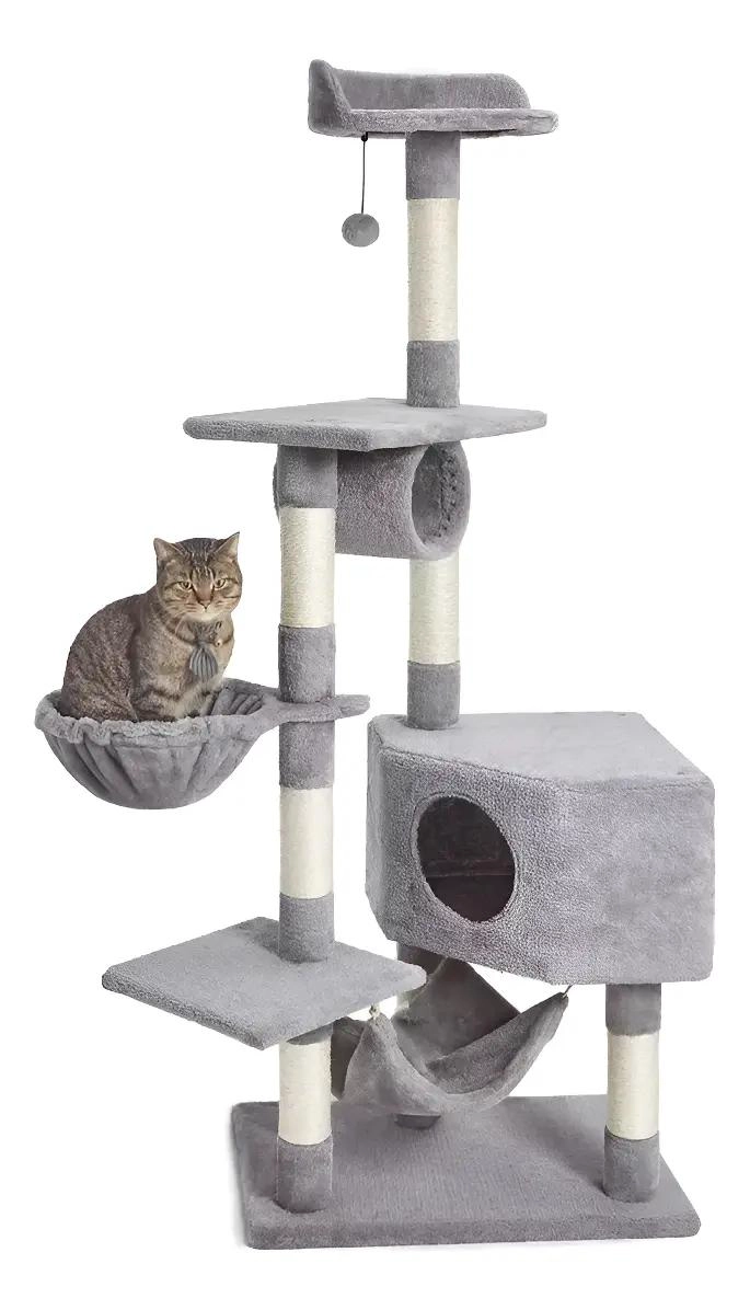 TORRE RASCADOR PARA GATOS DE 150 CM CON HAMACA Y SUPERFICIE DE TERCIOPELO - 1
