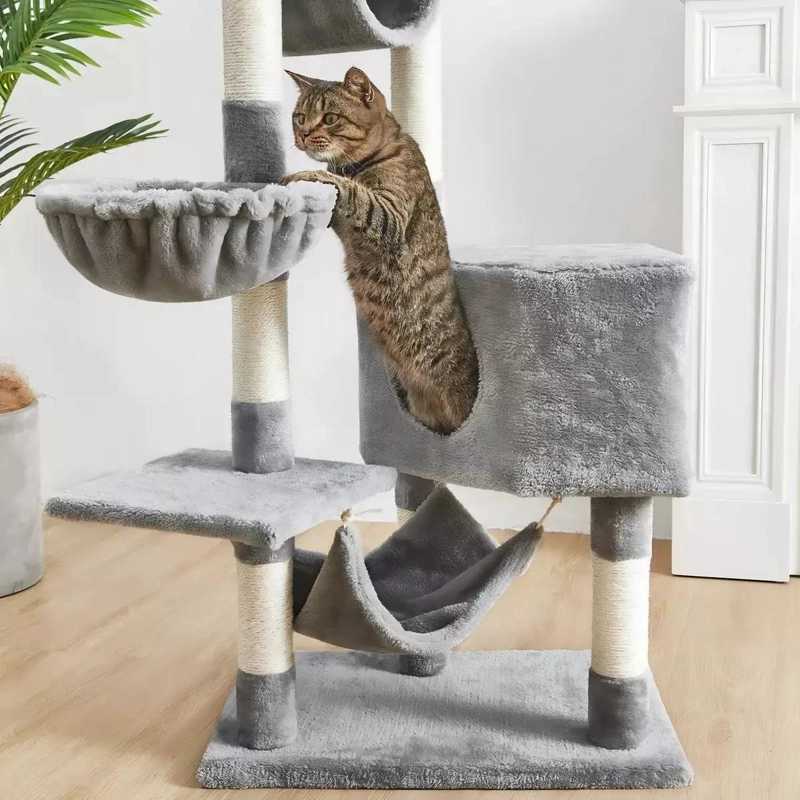 TORRE RASCADOR PARA GATOS DE 150 CM CON HAMACA Y SUPERFICIE DE TERCIOPELO - 3