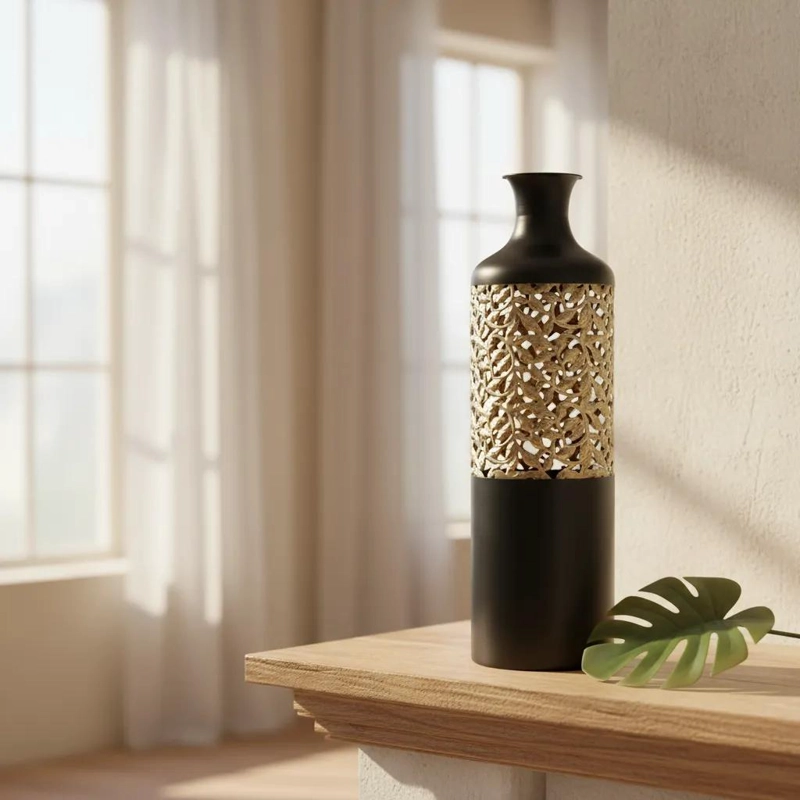 JARRON ALTO DE METAL DE 60 CM CON DISEÑO ELEGANTE PARA DECORACION - 1