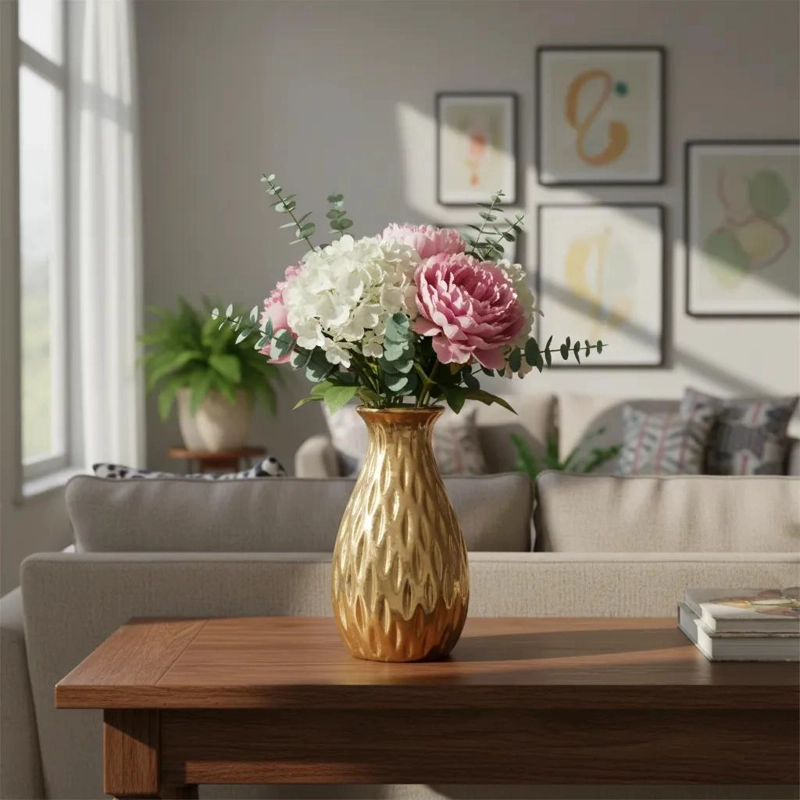FLORERO DECORATIVO COLOR DORADO CON DISEÑO ELEGANTE Y MODERNO - 4