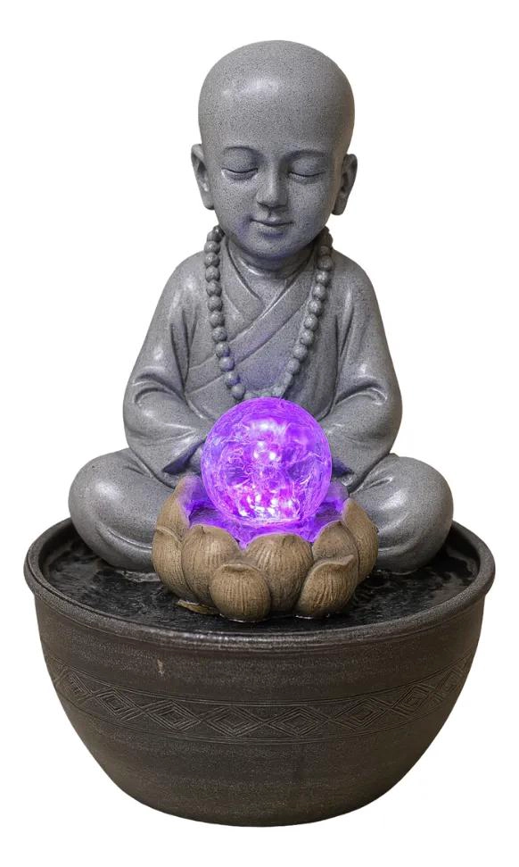 FIGURA DECORATIVA DE BUDA GRIS CON FUENTE DE AGUA INTEGRADA PARA INTERIORES - 1