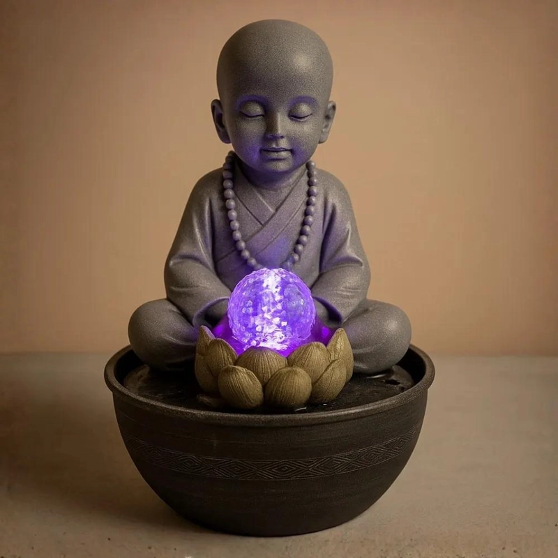 FIGURA DECORATIVA DE BUDA GRIS CON FUENTE DE AGUA INTEGRADA PARA INTERIORES - 2