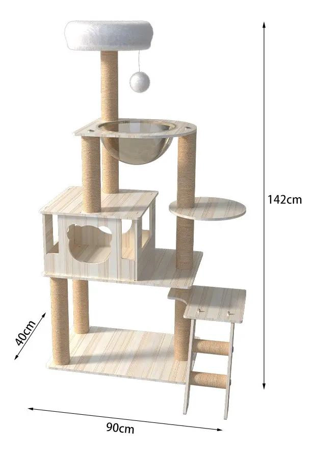 TORRE RASCADOR GRANDE PARA GATOS CON ESTRUCTURA DE MADERA Y TELA OXFORD DE 140CM - 2