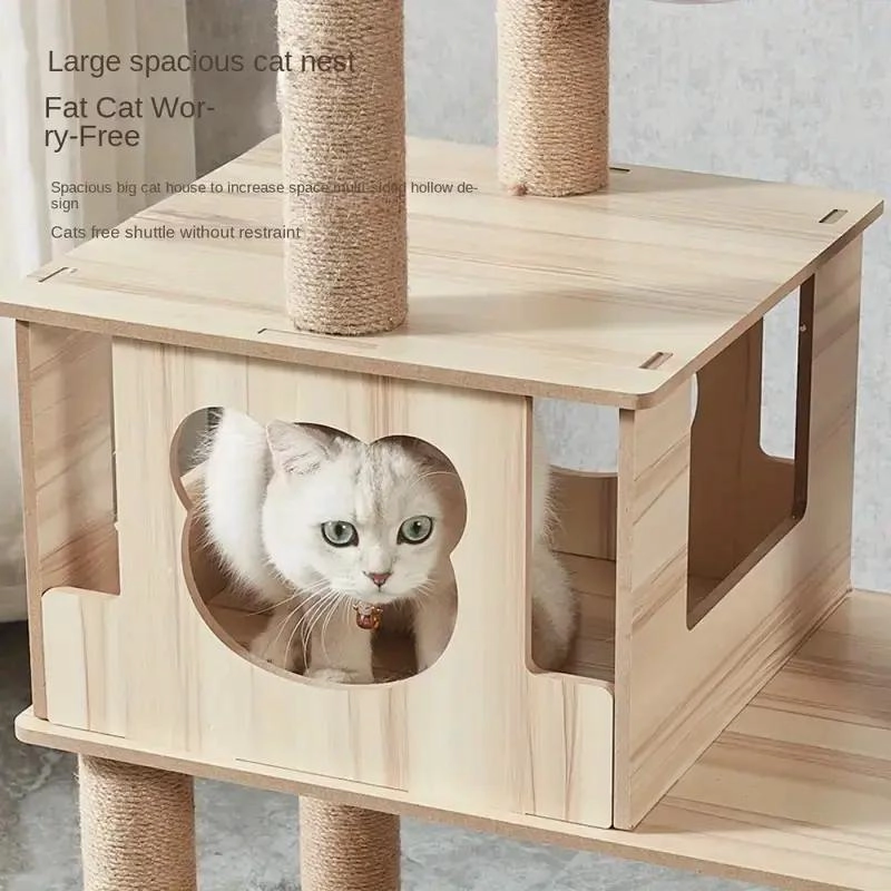 TORRE RASCADOR GRANDE PARA GATOS CON ESTRUCTURA DE MADERA Y TELA OXFORD DE 140CM - 4
