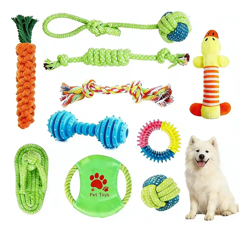 PAQUETE DE 10 JUGUETES PARA PERRO CON BOLAS Y CUERDAS RESISTENTES - 1