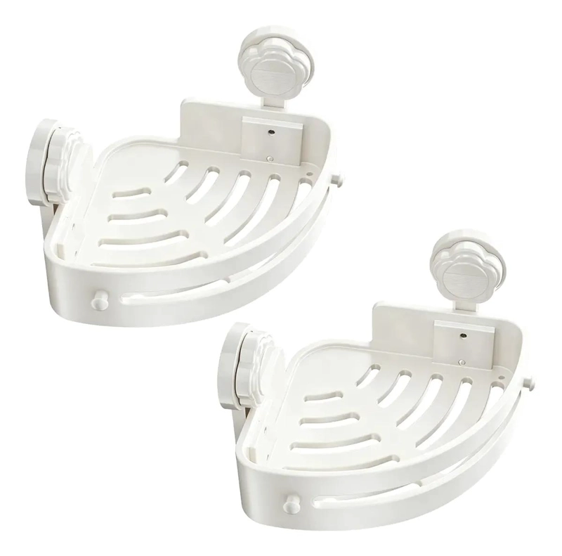ESTANTE ESQUINERO PARA BAÑO CON VENTOSAS Y DOS NIVELES DE REJILLA - 1