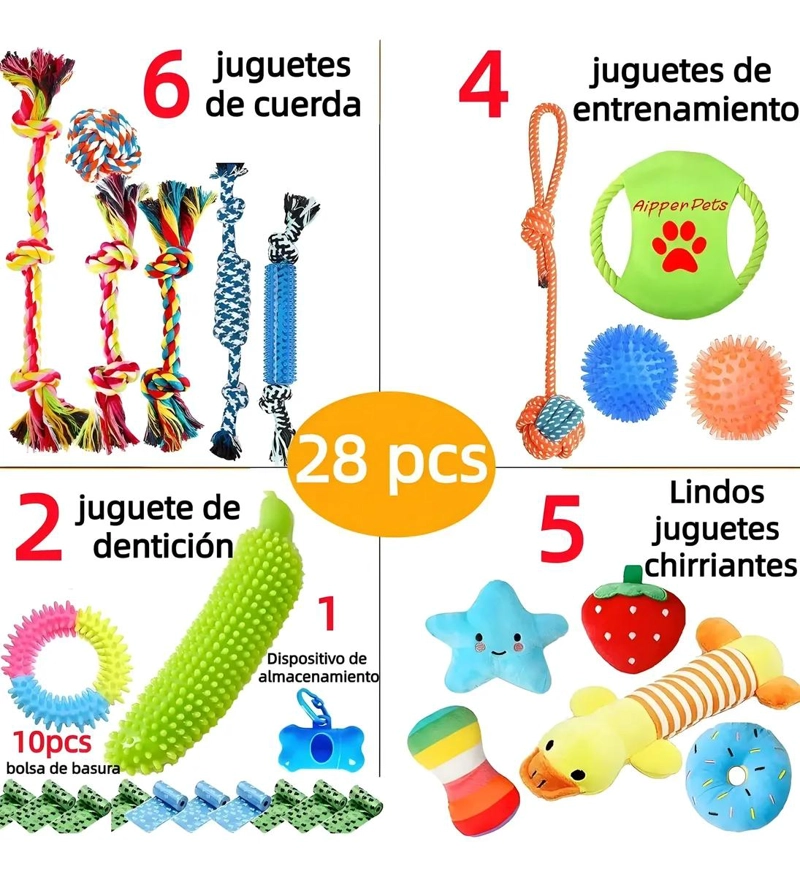SET COMPLETO DE 28 JUGUETES PARA PERROS CON DISCO, PELOTA Y CUERDA - 5