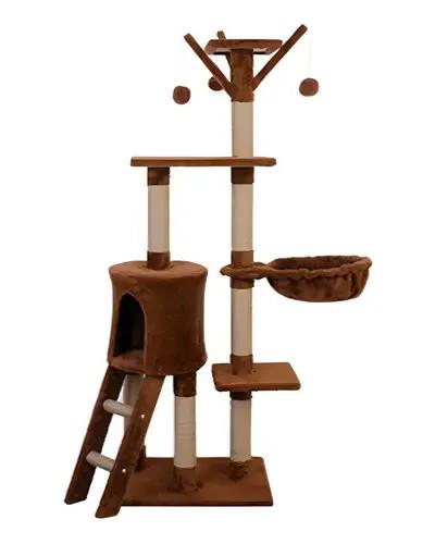 TORRE PARA GATO CON POSTES RASCADORES Y PLATAFORMAS EN COLOR CAFE - 1