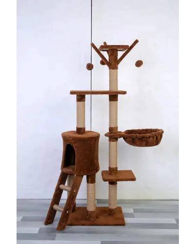 TORRE PARA GATO CON POSTES RASCADORES Y PLATAFORMAS EN COLOR CAFE - 2