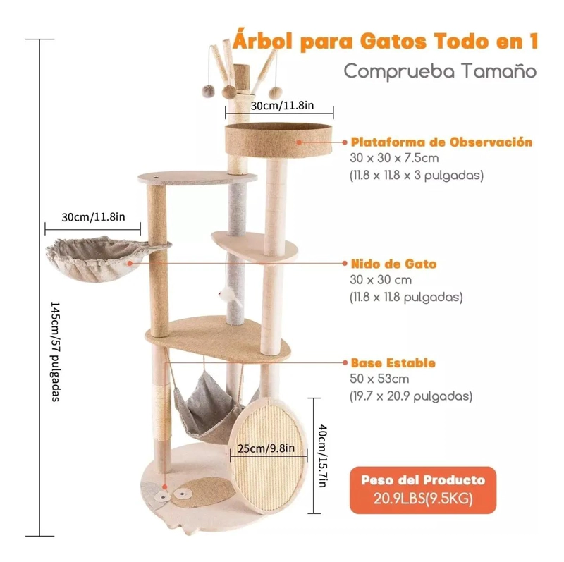 TORRE RASCADOR PARA GATOS CON HAMACA Y CUCHA COMODA - 2