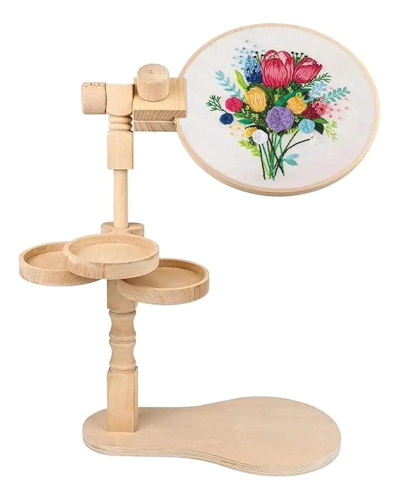 SOPORTE DE MADERA PARA BORDADO CON BANDEJAS GIRATORIAS Y ALMACENAMIENTO - 2