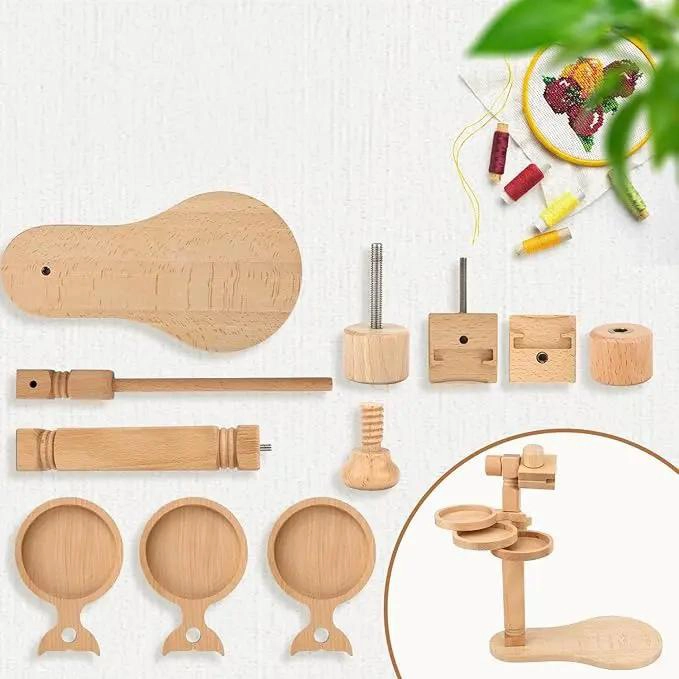SOPORTE DE MADERA PARA BORDADO CON BANDEJAS GIRATORIAS Y ALMACENAMIENTO - 4