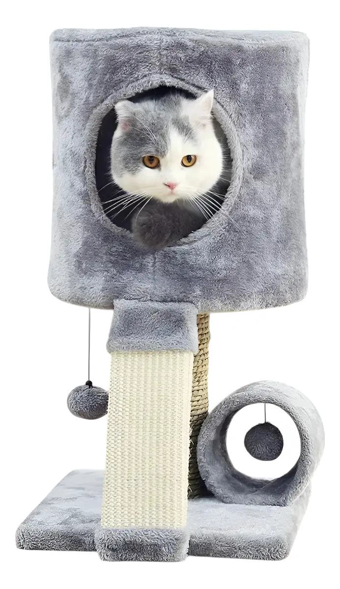 RASCADOR PARA GATOS TIPO TORRE CON GIMNASIO Y ESCONDITE CILINDRICO - 1