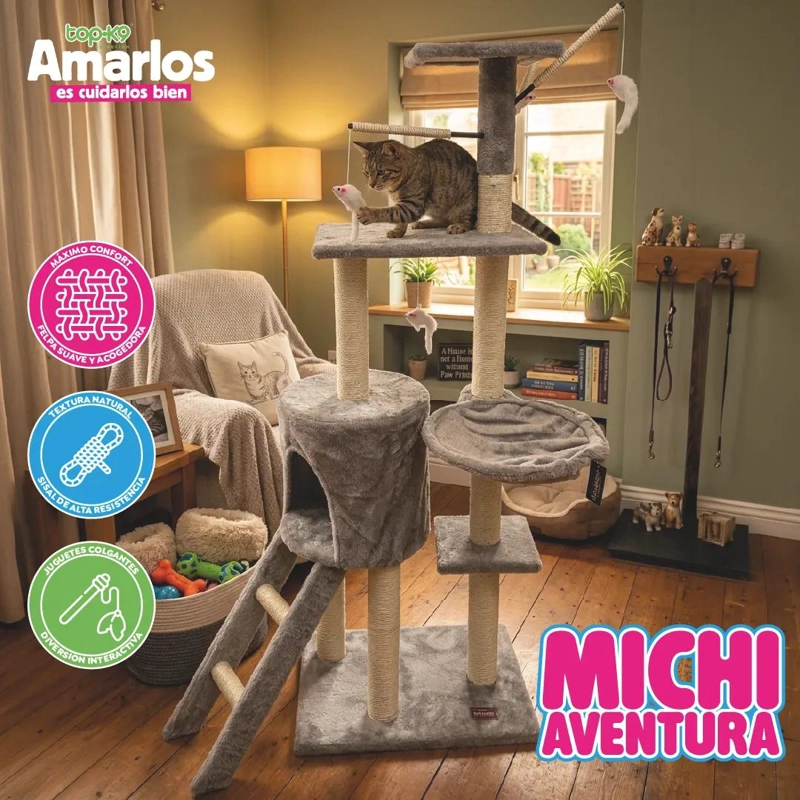 RASCADOR PARA GATOS DE 5 NIVELES CON HAMACA Y JUGUETES DE 138 CM - 2