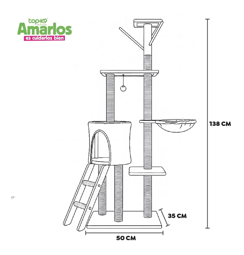 RASCADOR PARA GATOS DE 5 NIVELES CON HAMACA Y JUGUETES DE 138 CM - 4
