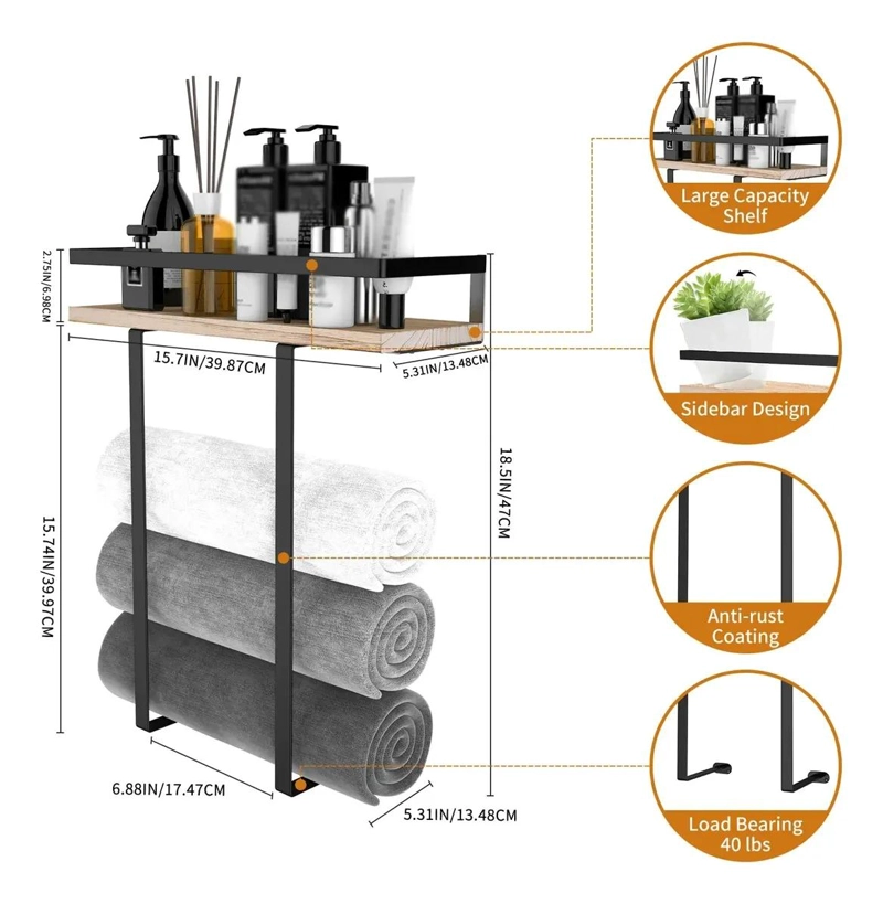 ESTANTE ORGANIZADOR DE PARED PARA TOALLAS CON REPISA PARA BAÑO - 2
