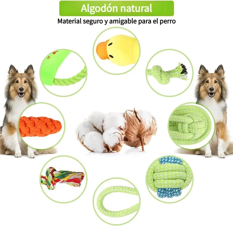 SET DE 10 JUGUETES VARIADOS PARA MASCOTAS CON PELOTA DE CUERDA Y DISCO - 4