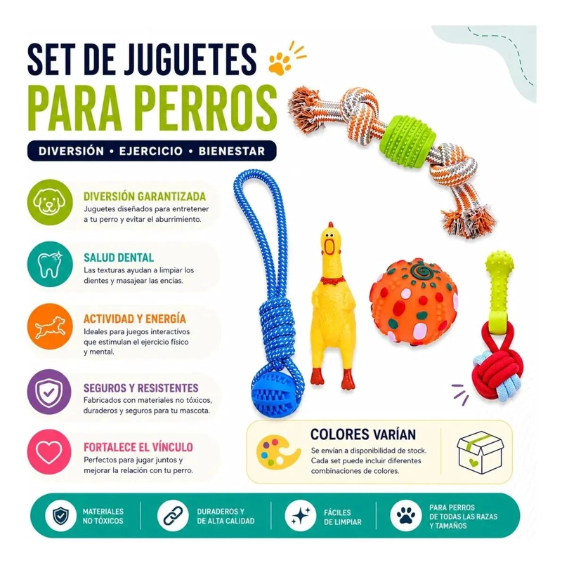 SET DE 5 JUGUETES PARA MASCOTAS CON PELOTA, CUERDA Y NUDO PARA ALIVIAR ANSIEDAD - 2