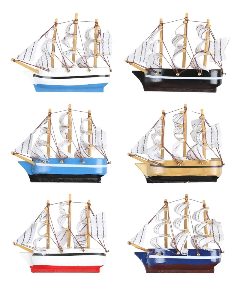 SET DE 6 BARCOS DE VELA EN MADERA PARA DECORACION 7X9 CM VARIADOS - 1
