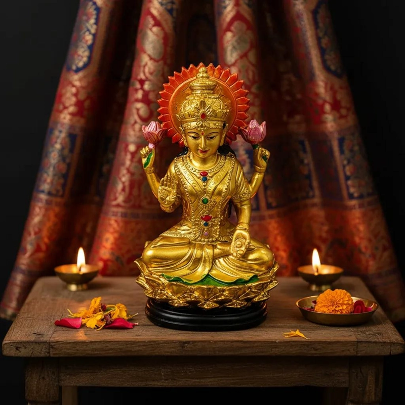 ESTATUA DECORATIVA DE LA DIOSA DE LA FORTUNA EN ACABADO DORADO DE 15 CM - 2