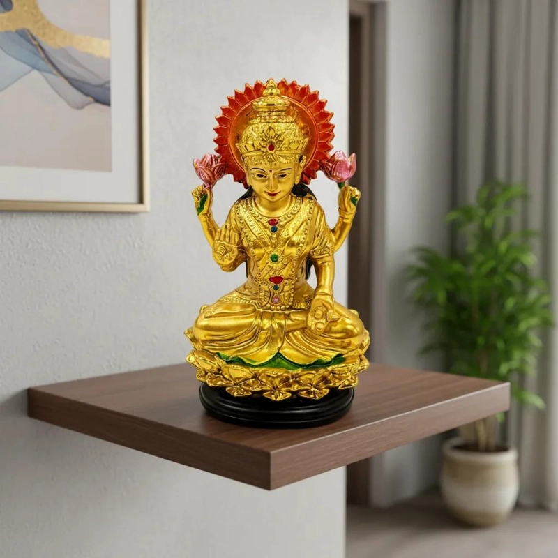 ESTATUA DECORATIVA DE LA DIOSA DE LA FORTUNA EN ACABADO DORADO DE 15 CM - 3