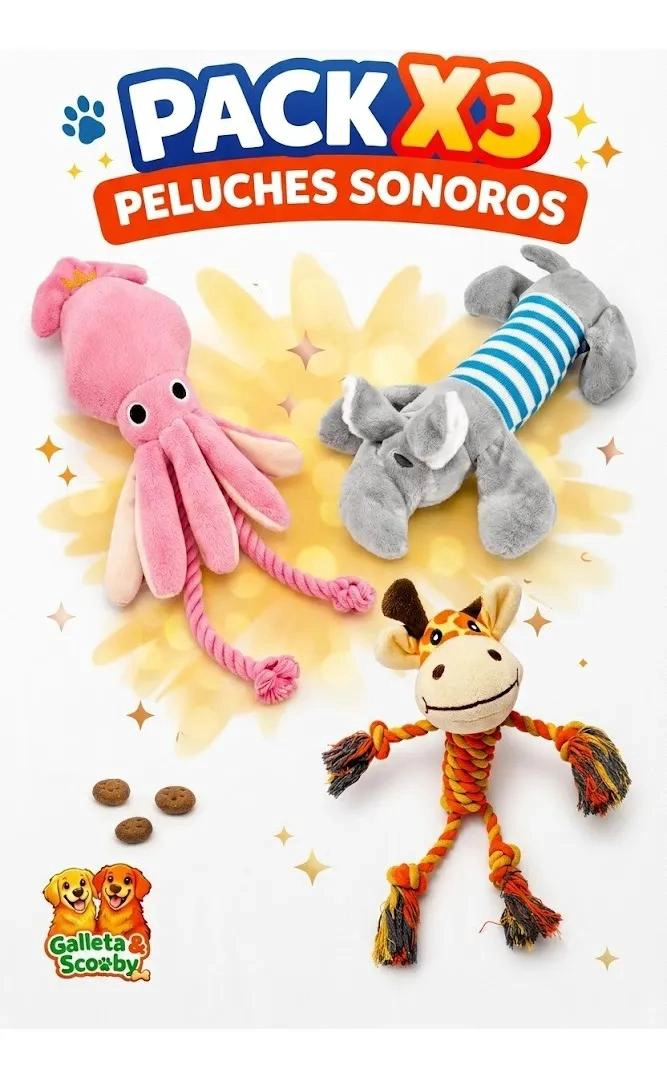 SET DE 3 JUGUETES DE PELUCHE CON SONIDO PARA MASCOTAS - 1