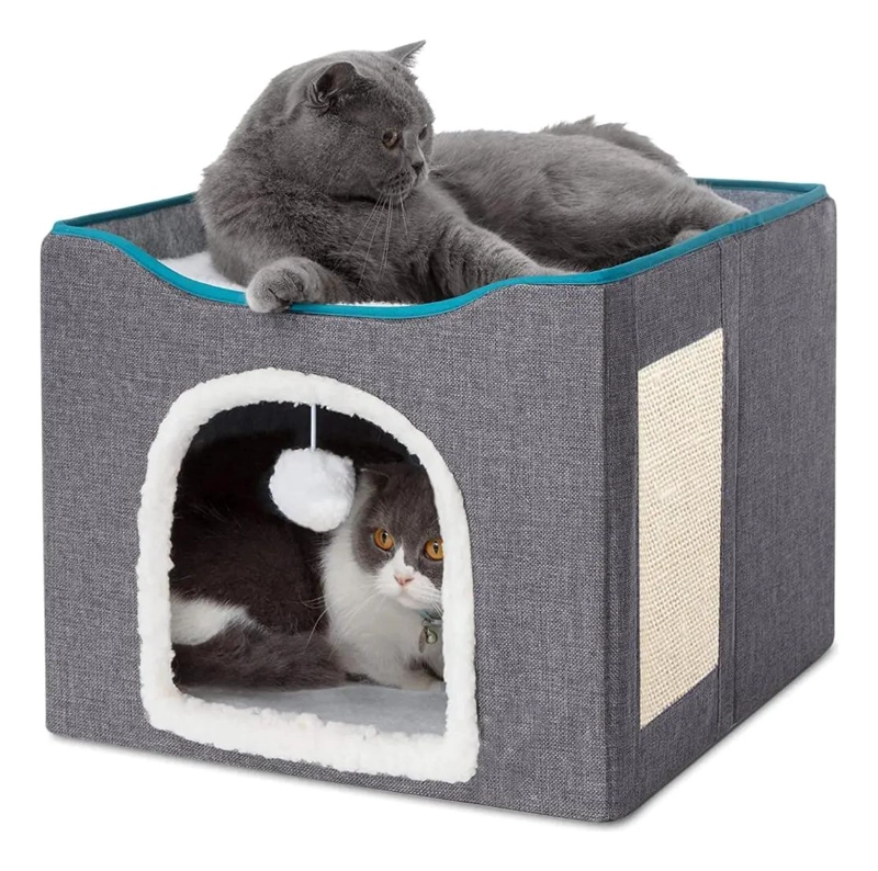 CAMA IGLU PLEGABLE PARA GATOS Y PERROS COLOR GRIS COMODA Y PRACTICA - 1