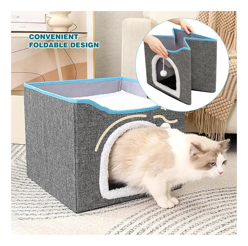 CAMA IGLU PLEGABLE PARA GATOS Y PERROS COLOR GRIS COMODA Y PRACTICA - 2