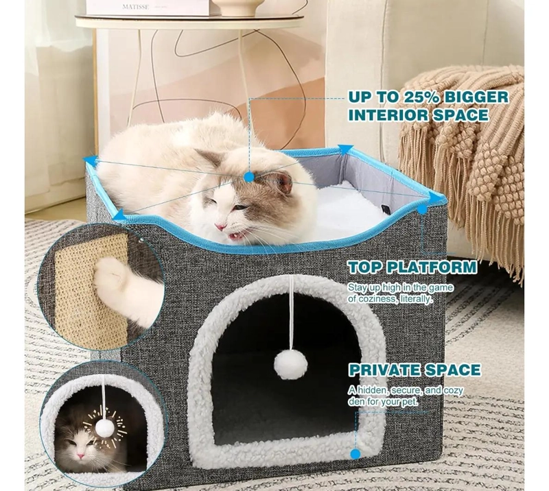 CAMA IGLU PLEGABLE PARA GATOS Y PERROS COLOR GRIS COMODA Y PRACTICA - 3