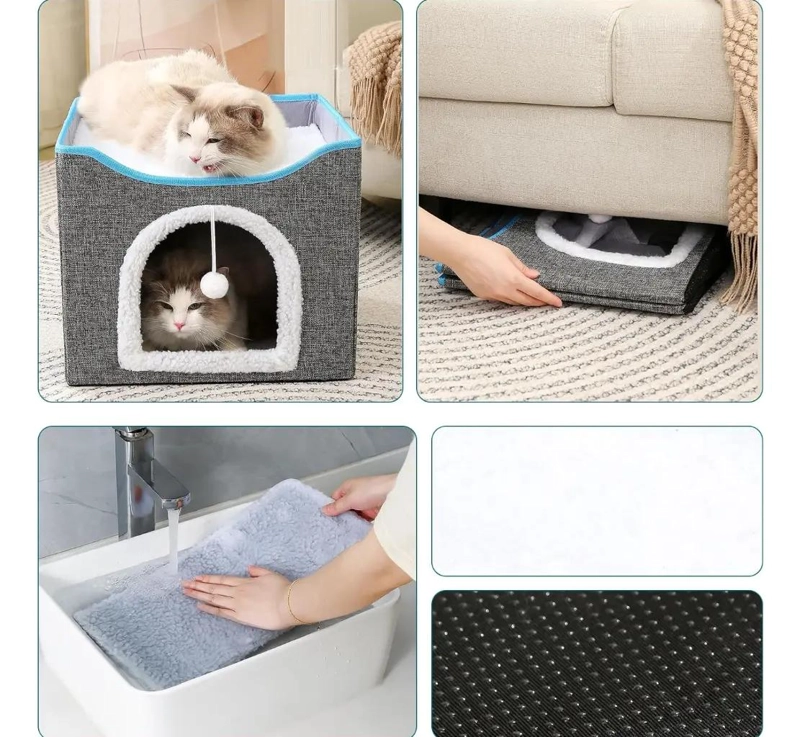 CAMA IGLU PLEGABLE PARA GATOS Y PERROS COLOR GRIS COMODA Y PRACTICA - 4