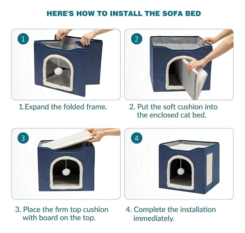 CAMA IGLU PLEGABLE PARA GATOS Y PERROS COLOR GRIS COMODA Y PRACTICA - 5