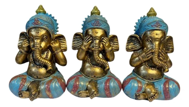 SET DE 3 ESTATUAS DECORATIVAS DE GANESHA MEDITANDO ESTILO E TNICO - 1