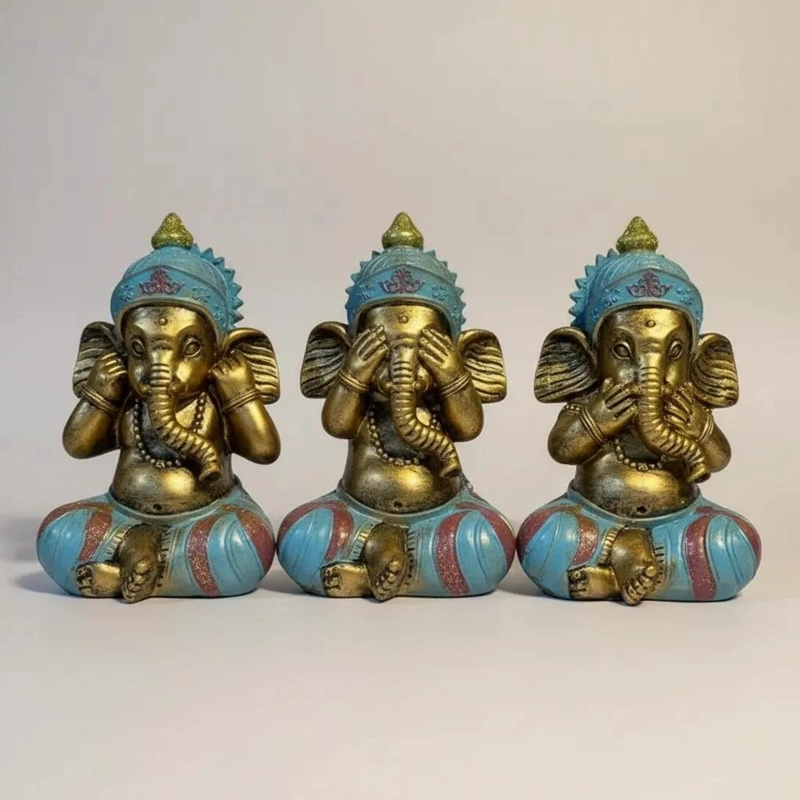 SET DE 3 ESTATUAS DECORATIVAS DE GANESHA MEDITANDO ESTILO E TNICO - 3