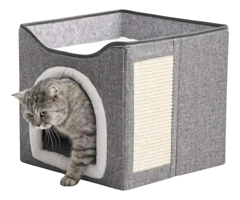 CAMA ESCONDITE PARA GATOS INTERIOR SUAVE COLOR GRIS CON DISEÑO ACOGEDOR - 1