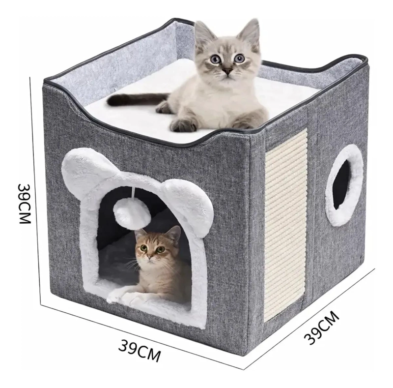 CAMA ESCONDITE PARA GATOS INTERIOR SUAVE COLOR GRIS CON DISEÑO ACOGEDOR - 2