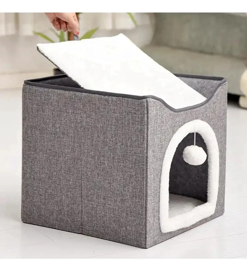 CAMA ESCONDITE PARA GATOS INTERIOR SUAVE COLOR GRIS CON DISEÑO ACOGEDOR - 3