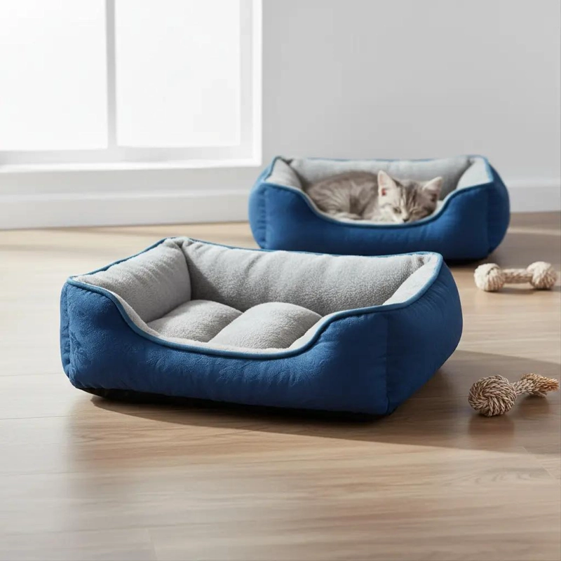 CAMA PARA MASCOTAS PERROS Y GATOS SUAVE Y COMODA AZUL 51X41X18 CM - 3