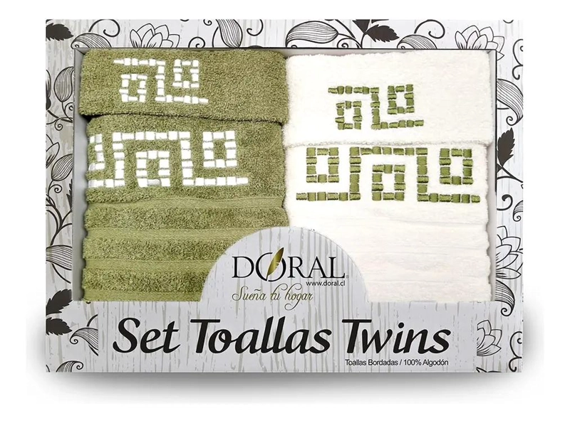 SET DE 4 TOALLAS DE MANO Y BAÑO EN COLORES CRUDO Y VERDE - 1