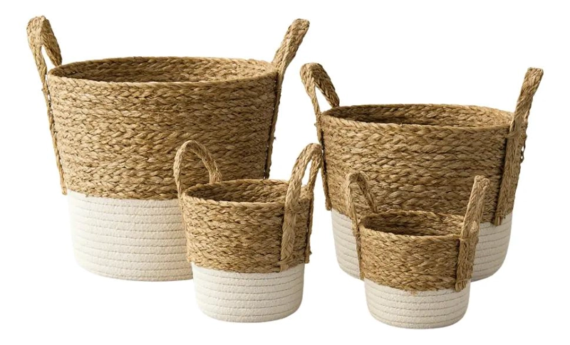 SET DE 4 CANASTOS DE ALGODON TEJIDO CON ASAS COLOR BLANCO - 1