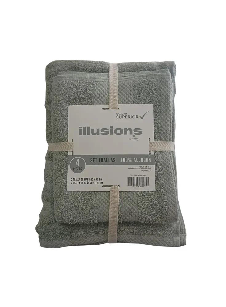 JUEGO DE 4 TOALLAS DE ALGODON PARA BAÑO Y MANOS COLOR VERDE - 1