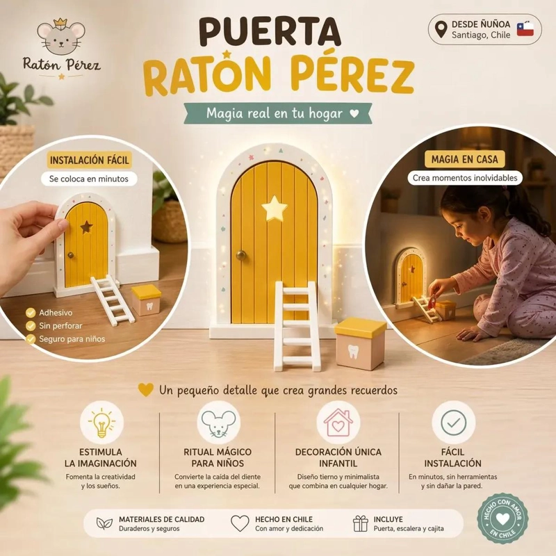 PUERTA DECORATIVA PARA RATON CON ESCALERA Y BUZON AMARILLO - 1